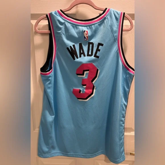 Nike NBA Dwyane Wade Miami Heat ViceWave City Edition Jersey Sz L White Blue - Picture 8 of 9